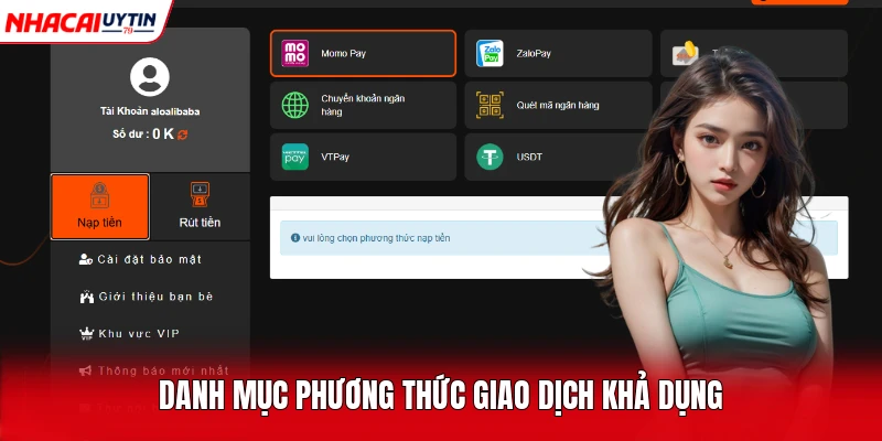 Danh mục phương thức giao dịch khả dụng 
